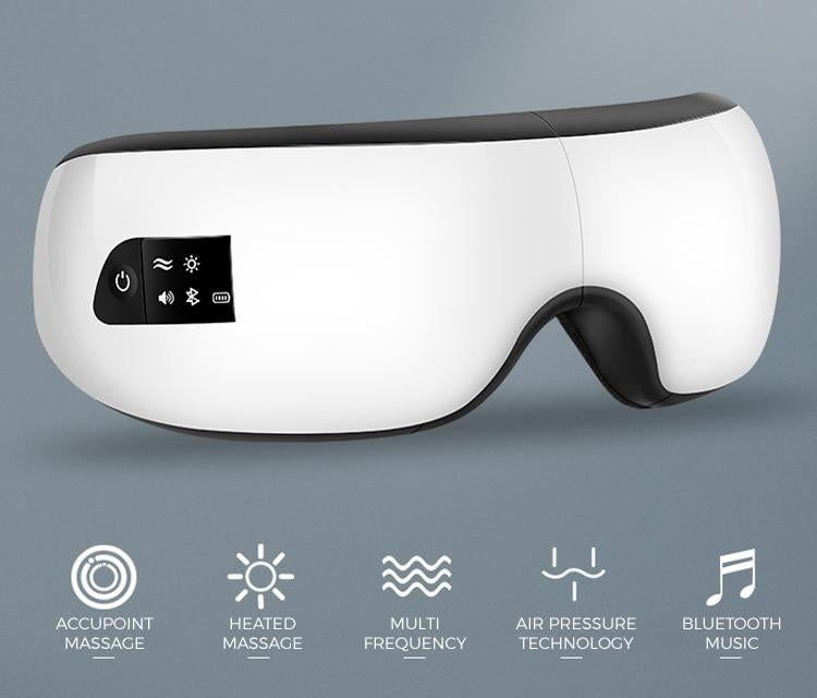Person genießt wohltuende Augenmassage & Schlafhilfe mit smartem, beheiztem Anti-Stress-Gerät.