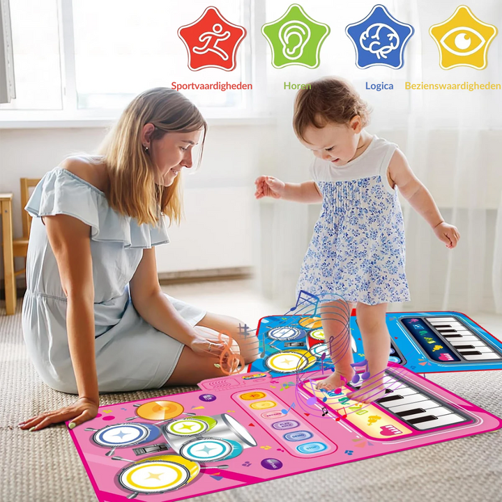 Lernspielmatte MelodyPlay für Kleinkinder, fördert Motorik und Kreativität durch interaktive Musik-Spielelemente.