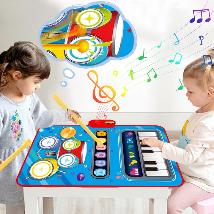 Kinder Musik-Spielmatte MelodyPlay mit großem Klavier & Schlagzeug für interaktiven Spielspaß; ideal für Kleinkinder.