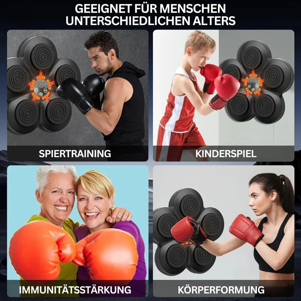 Nutzer boxt an der interaktiven Trainingswand, verbessert Reflexe und Koordination beim Heimtraining.
