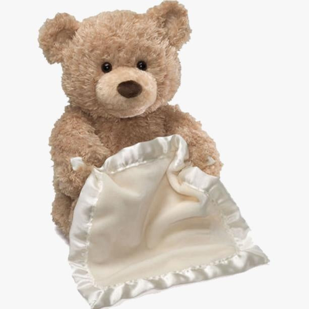 Süßer Plüschbär, der Guck-Guck spielt. Interaktives Baby Spielzeug für Kleinkinder.