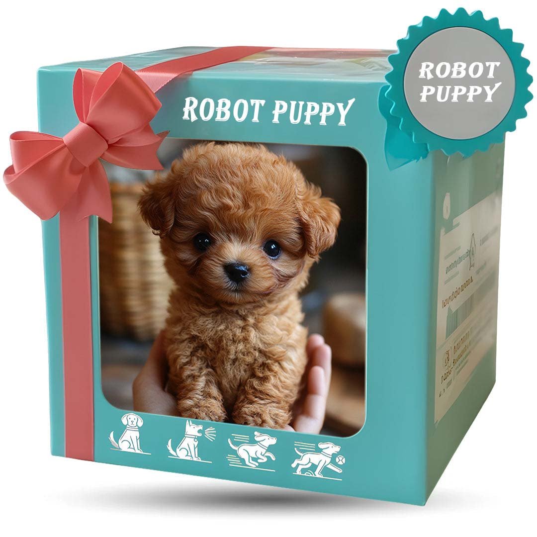 Braun-weißer interaktiver Hund, ganzjähriges Geschenk. Realistische Bewegungen, pflegeleichtes Robotertier für Jung & Alt.