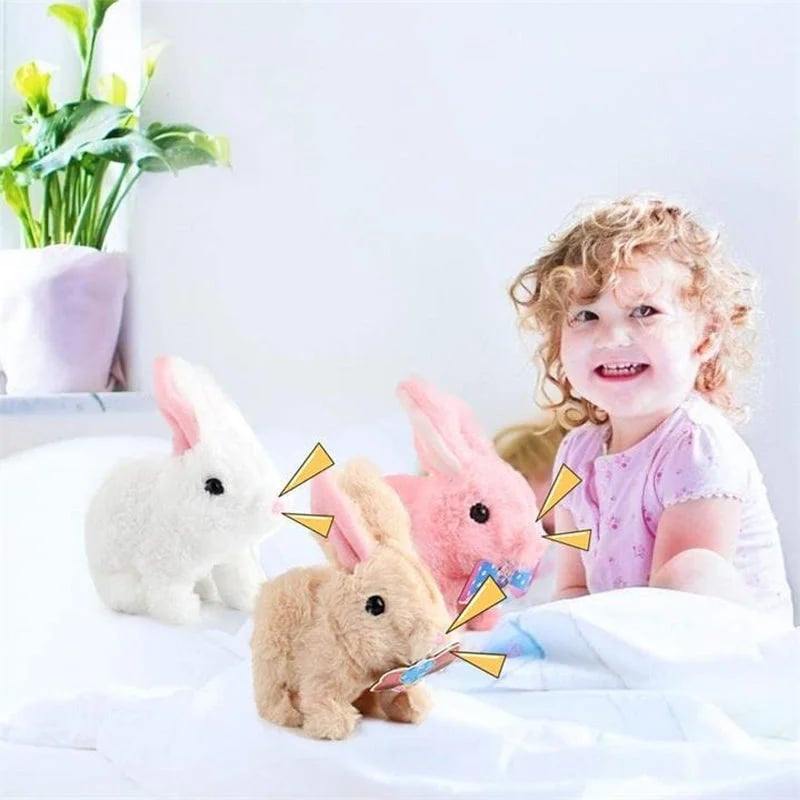 Produktfoto Kuschelhase: Freigestellter interaktiver Hase, elektronisches Plüschtier, perfektes Kleinkind Spielzeug.