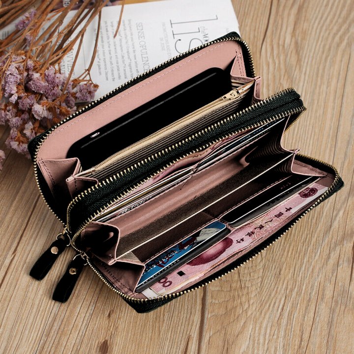 Elegantes unisex gestepptes Portemonnaie für Damen und Herren, lange Form mit mehreren Fächern.