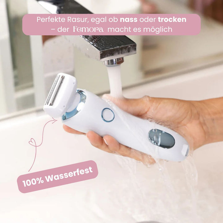 Sanfte Rasur mit dem kabellosen Damenrasierer, schützt empfindliche Haut vor Irritationen.