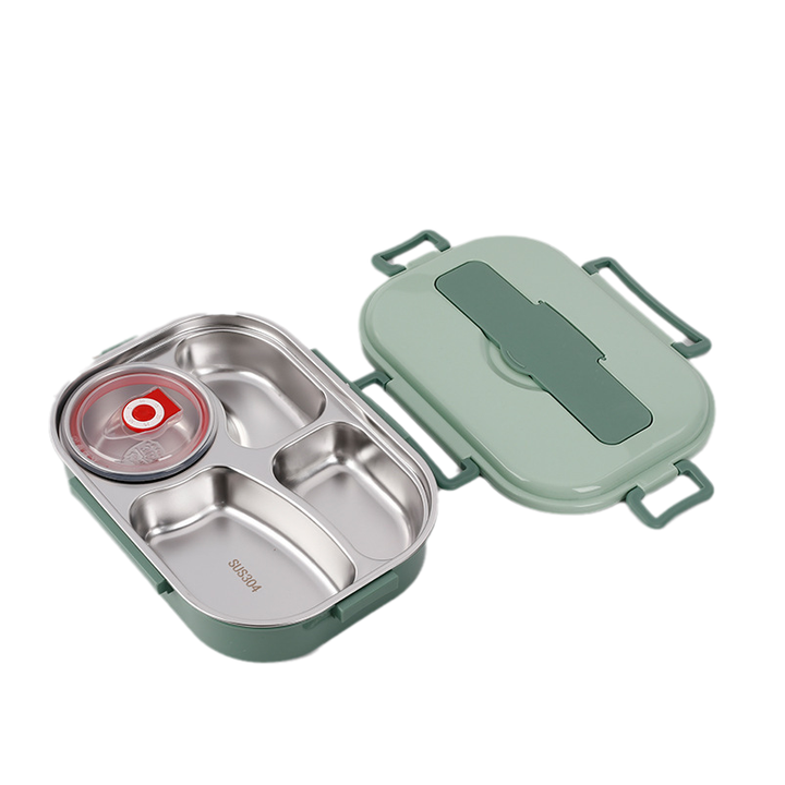 Praktische isolierte Edelstahl Lunchbox mit Fächern. Perfekt für tägliche Mahlzeiten in Büro, Schule oder unterwegs.