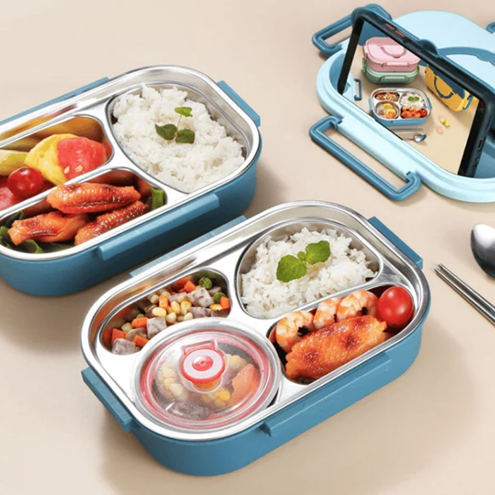 Isolierte Edelstahl Lunchbox für Erwachsene, mit Fächern. Perfekt für Büro, Arbeit & gesunde Mahlzeiten unterwegs.