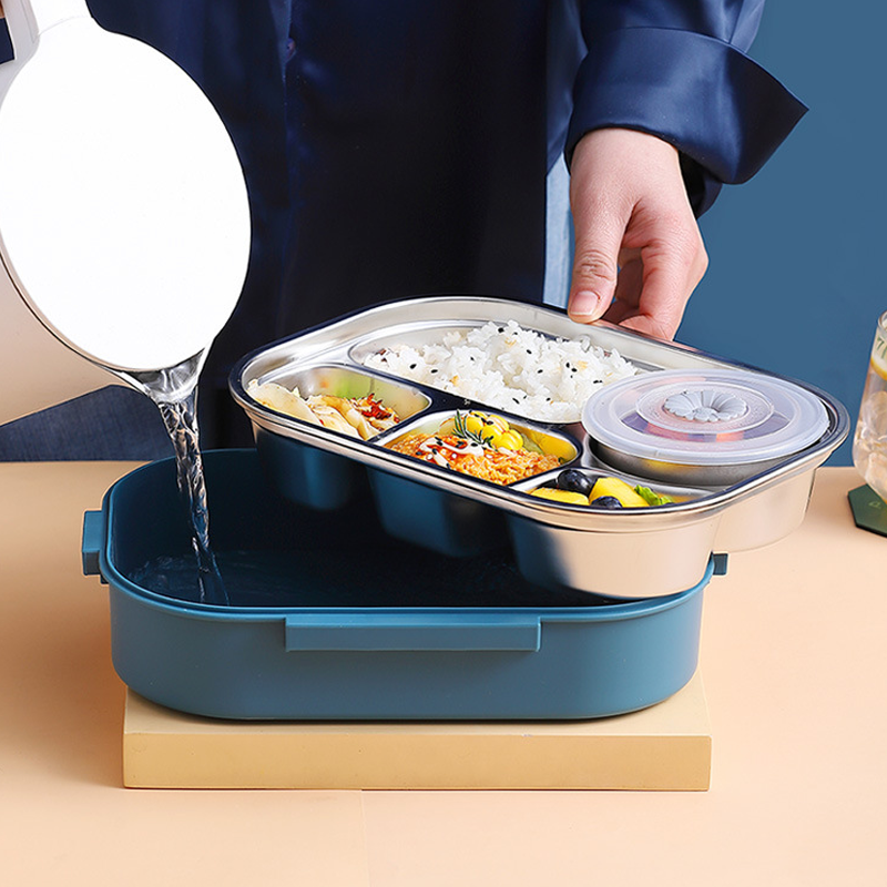 Büro & Schulbrotdose aus Edelstahl, isoliert, mit Fächern für vielfältige Mittagessen. Robust & praktisch.