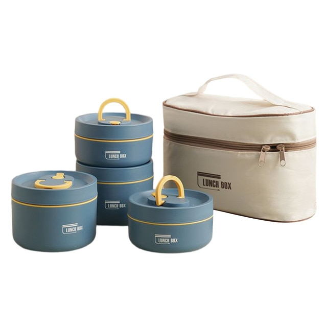 Isolierte Lunchbox mit praktischer Tragetasche für Pendler. Hält Essen lange frisch.
