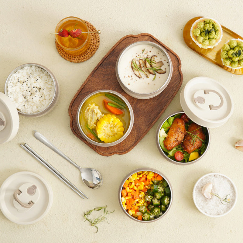 Thermobox-Set: Isolierte Lunchbox aus Edelstahl mit stylischer Tragetasche für Unterwegs.