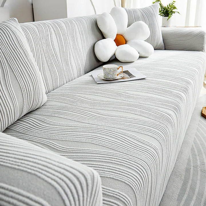 Jacquard Sofabezug, elastisch & kratzfest. Perfekter Möbelschutz für Haustier-Haushalte im Wohnzimmer.