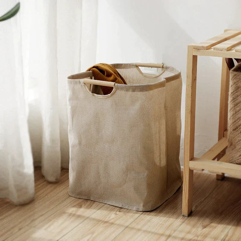 Japan-Stil Falt-Wäschekorb aus Baumwoll-Leinen. Universal Wäschesammler für Schlaf- oder Kinderzimmer.