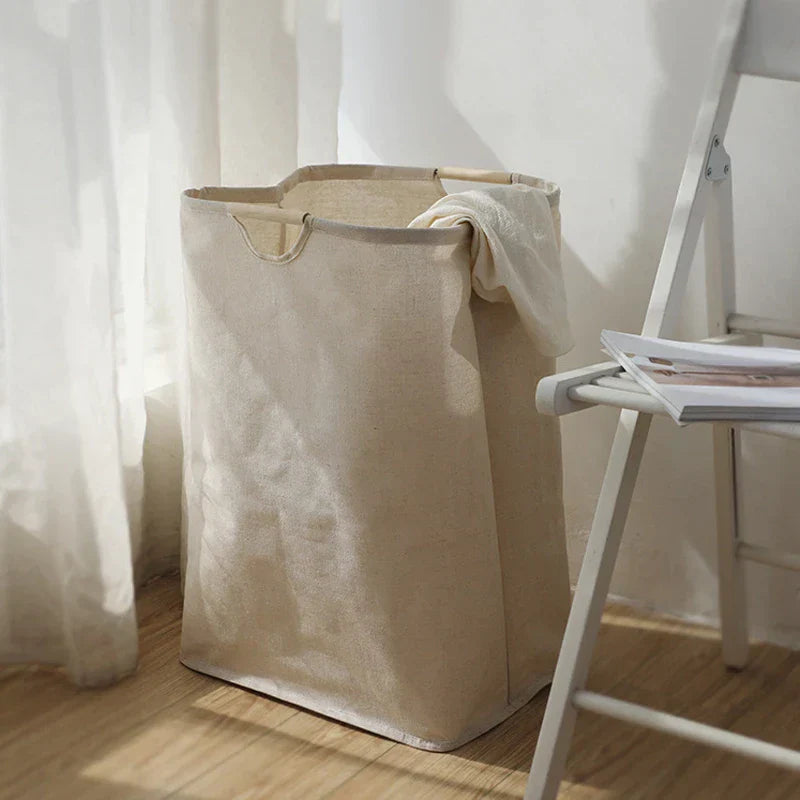 Großer faltbarer Wäschesammler aus Baumwolle-Leinen. Praktischer Aufbewahrungskorb für Kinderzimmer.