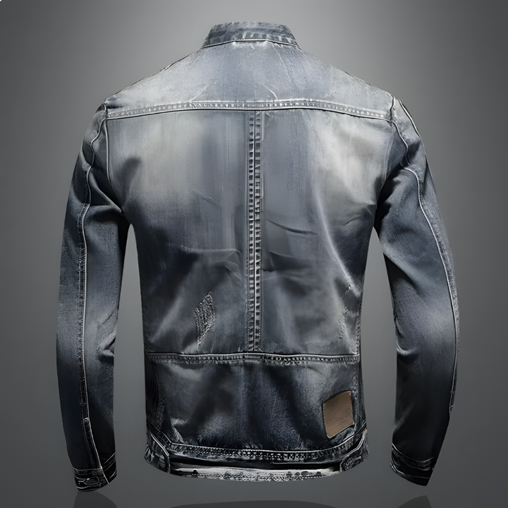 Stylische Herren Vintage Jeansjacke mit Used-Look, ideal als Biker- oder Freizeitjacke. Robuste Denim-Herrenmode.