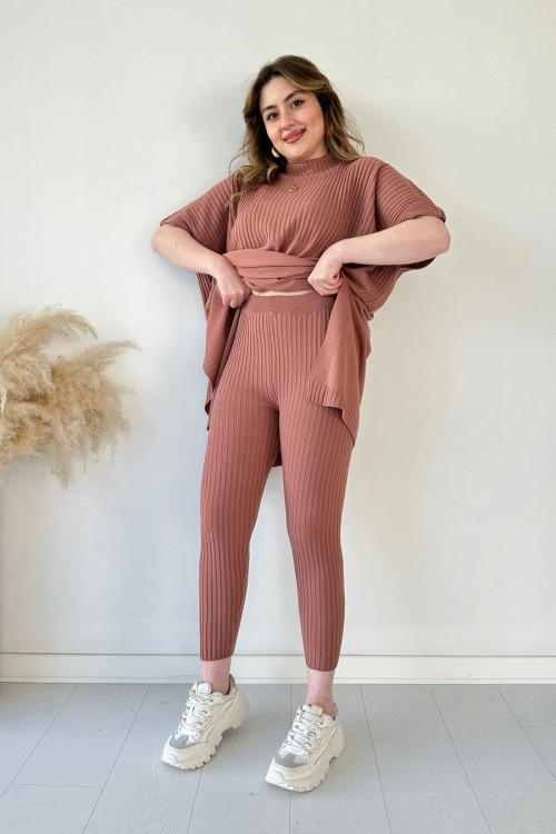 Damen Strick Zweiteiler: Elastisches Strick-Kombi-Set für Damen, bequem, stilvoll und vielseitig.