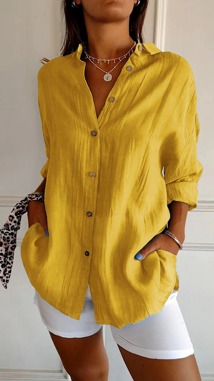 Frontansicht: Elegante, klassische Damen Langarm Business Bluse, bequem, vielseitig, ideal für Büro und Freizeit.