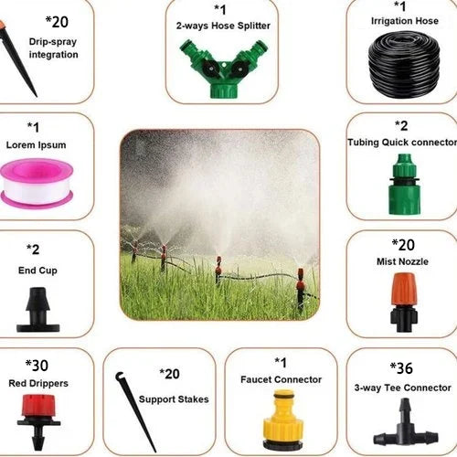 Leistungsstarkes System für Gartenkühlung & Bewässerung, spart Wasser, ideal für intensive Pflanzenpflege auf Terrassen.