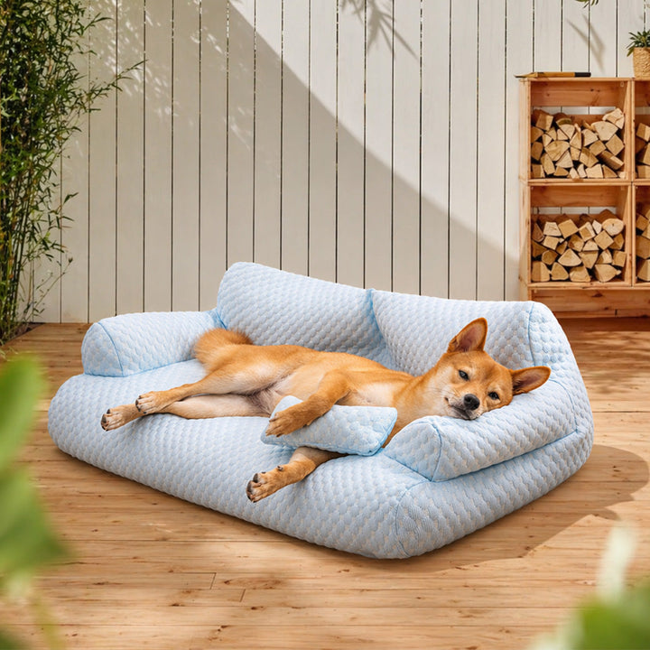 Kühlendes Hundesofa aus Eisseide, waschbar & atmungsaktiv, für Komfort im Sommer.