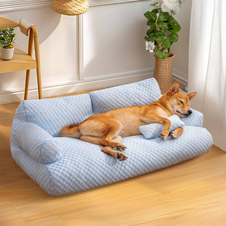Großes kühlendes Hundebett, atmungsaktiv mit Eisseide, waschbar, perfekt für den Sommer.