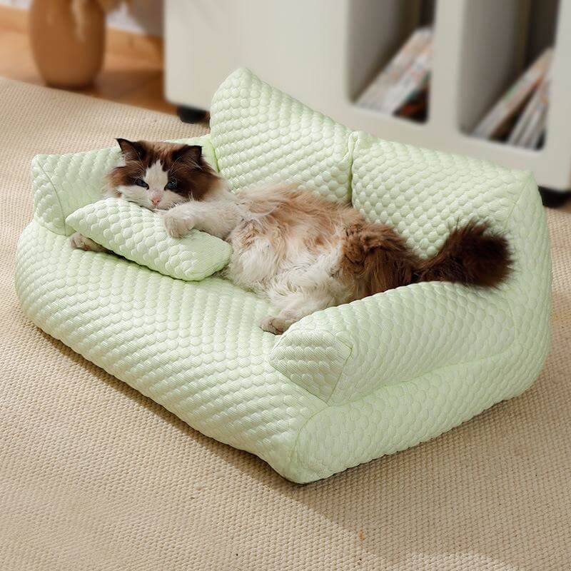 Entspannendes Hundebett, kühlend mit Eisseide, atmungsaktiv & waschbar, für den Sommer.