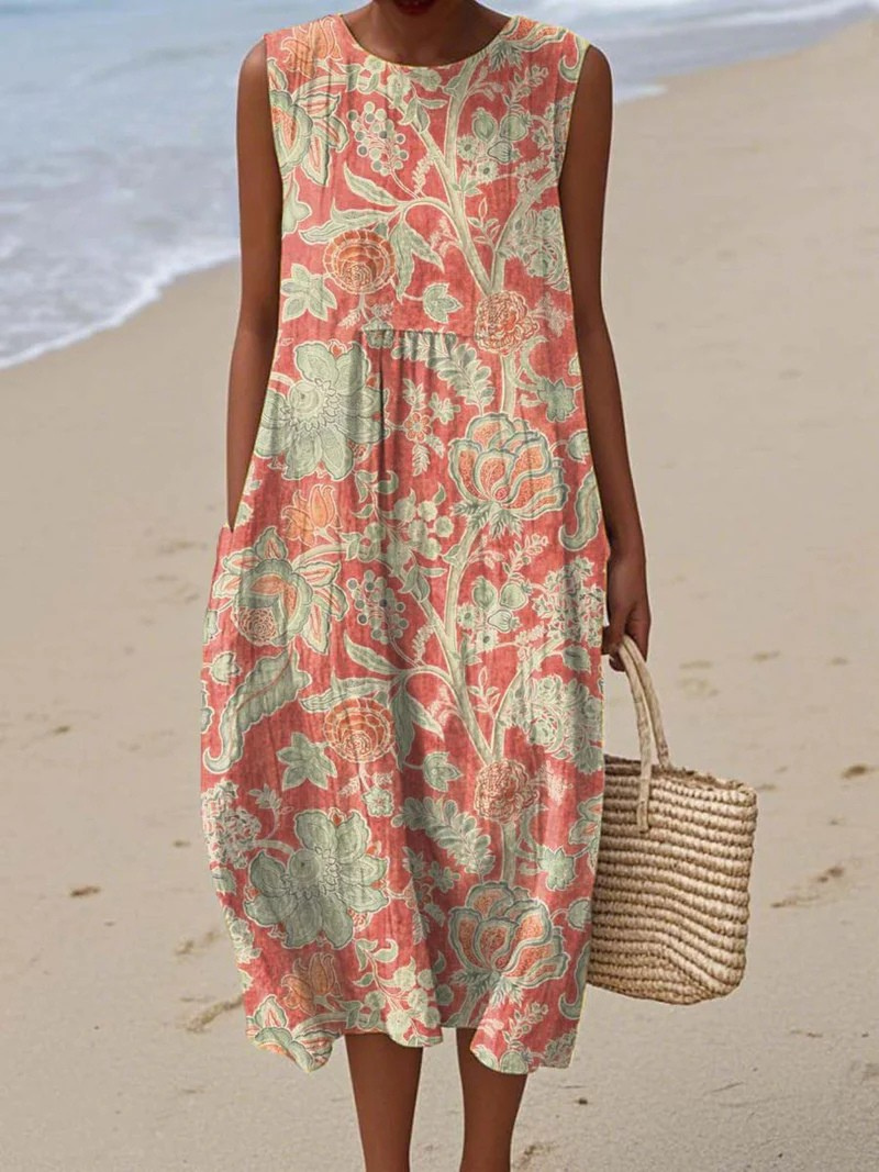 Künstlerisches Damen Strandkleid, leicht & elegant, im A-Linien-Schnitt für Sommer, Freizeit & Urlaub.