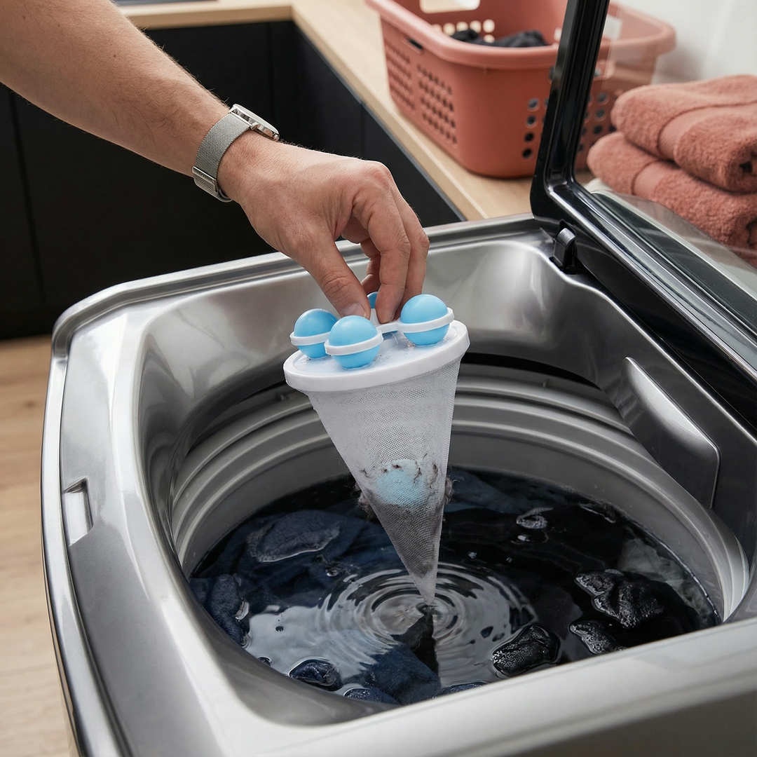 Tierhaarfilter für Waschmaschine, schwimmend in der Trommel, fängt Tierhaare von Hund & Katze ab. Wiederverwendbar.