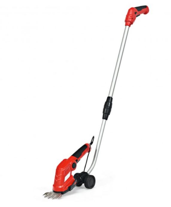 Kabellose 2-in-1 Akku Gras- & Strauchschere mit Teleskopgriff für präzise Gartenpflege.