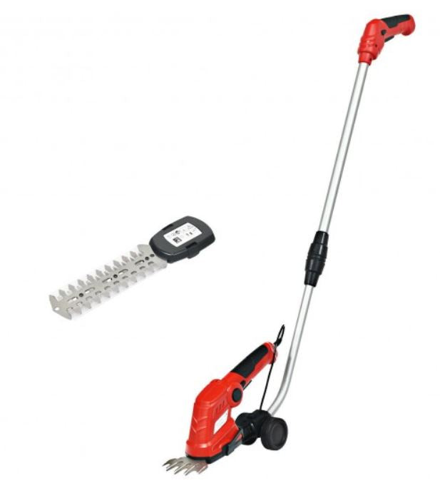 Vielseitige Akku-Gras- & Strauchschere mit ausziehbarem Teleskopgriff als Trimmer.