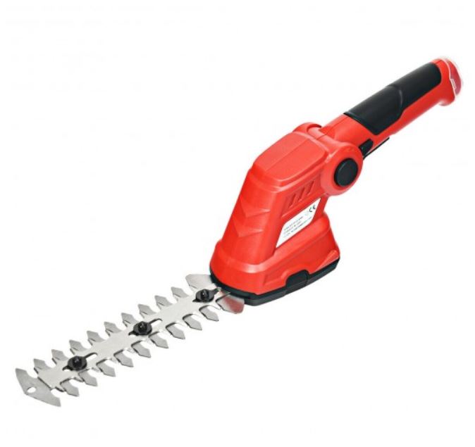 Leistungsstarker kabelloser 2-in-1 Heckenschneider. Akku-Gras- und Strauchschere für den Garten.