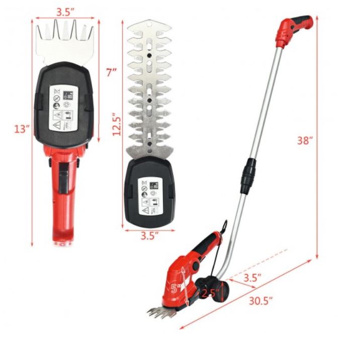 Ergonomische 2-in-1 kabellose Grasschere & Strauchschere mit Teleskopgriff für Heckenschnitt.