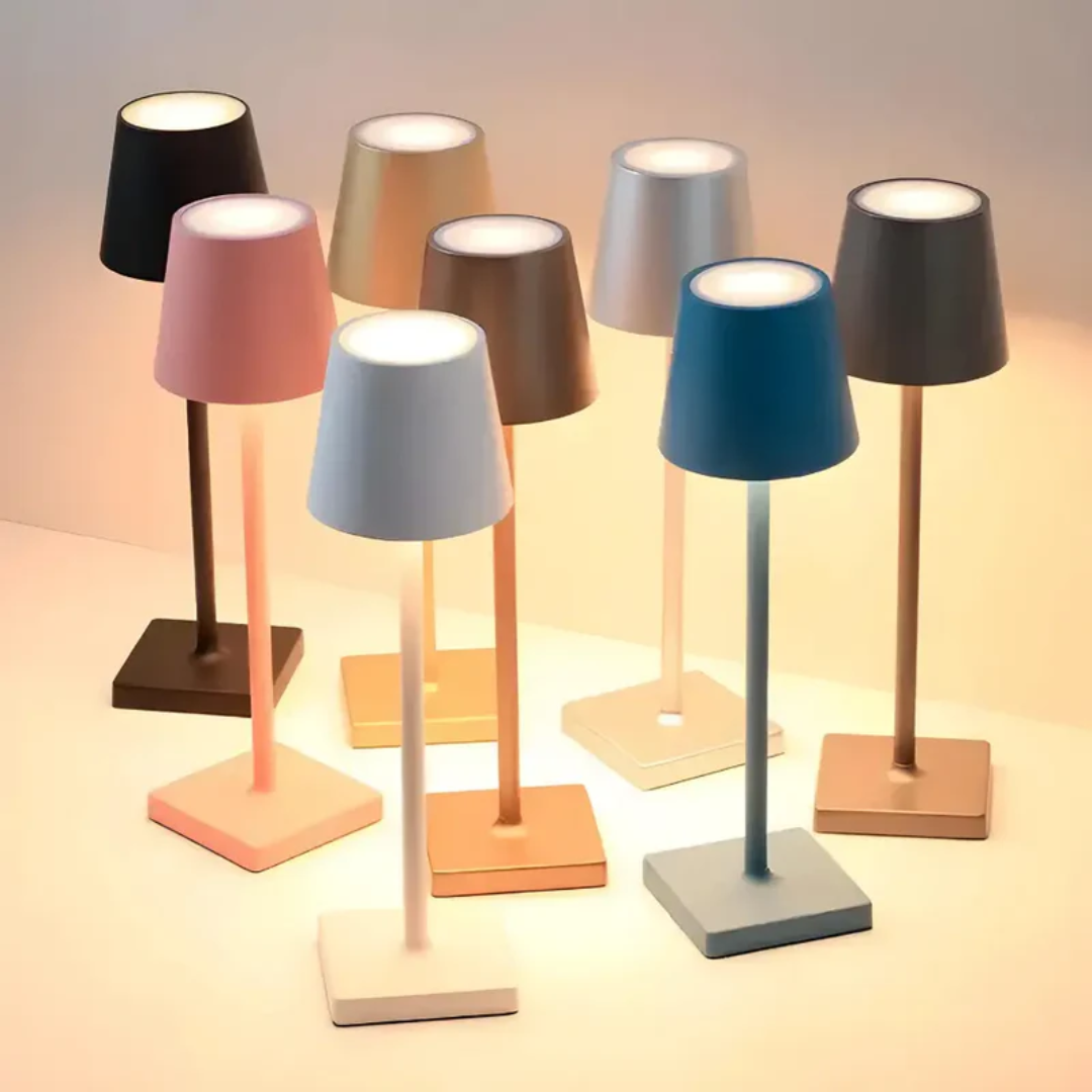 Detailbild der NordicAura LED-Tischlampe: kabellos, dimmbar, robustes Aluminiumgehäuse im minimalistischen nordischen Stil.