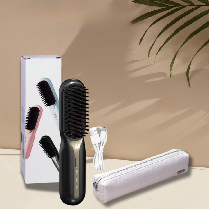 Elegante kabellose Glättbürste in Rosegold für modernes Haarstyling und seidigen Glanz.
