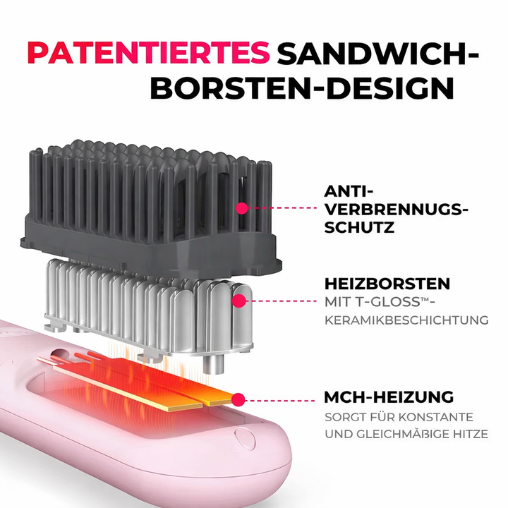 Schwarze kabellose Glättbürste für effizientes Haarstyling und seidig glänzendes Haar.