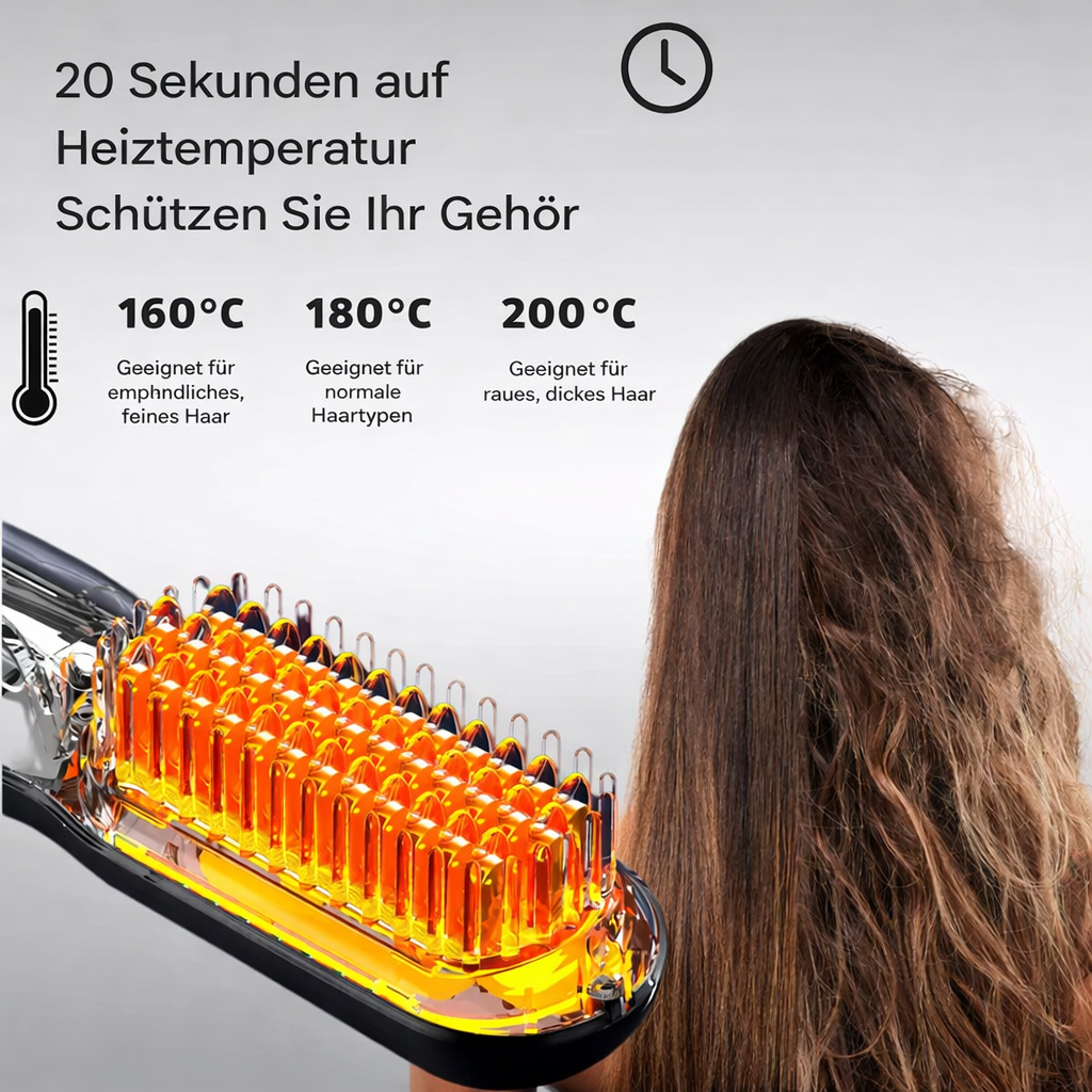 Hellblaue kabellose Glättbürste für schnelles Styling; ideal für glattes, glänzendes Haar.