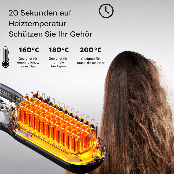 Hellblaue kabellose Glättbürste für schnelles Styling; ideal für glattes, glänzendes Haar.