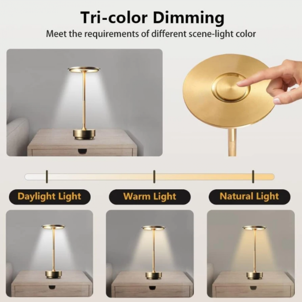 Elegante kabellose LED Tischlampe ClarityGlow Luxe, dimmbar, IP44, perfektes Stimmungslicht.