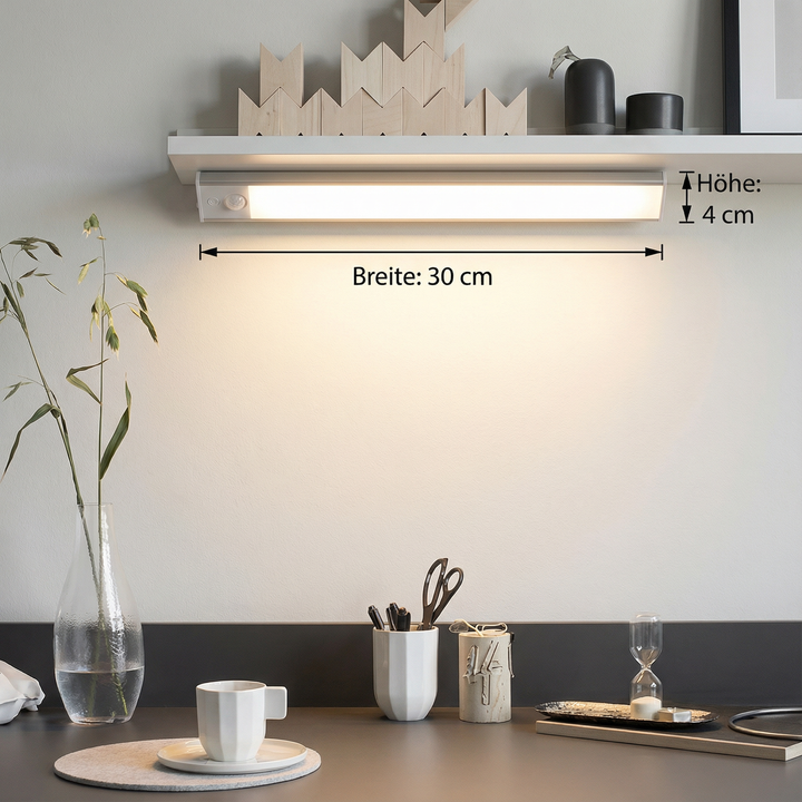 Smarte LED-Unterbauleuchte kabellos, dimmbar, magnetisch, mit Bewegungssensor. USB-ladefähige Schrankbeleuchtung.