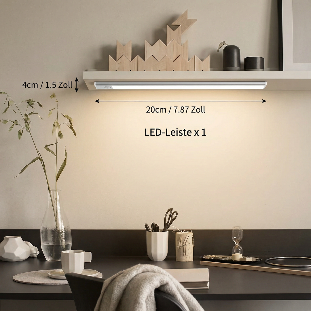 Praktische kabellose LED-Unterbauleuchte mit Bewegungssensor für Küchenlicht. Dimmbar, magnetisch, Akku, USB.