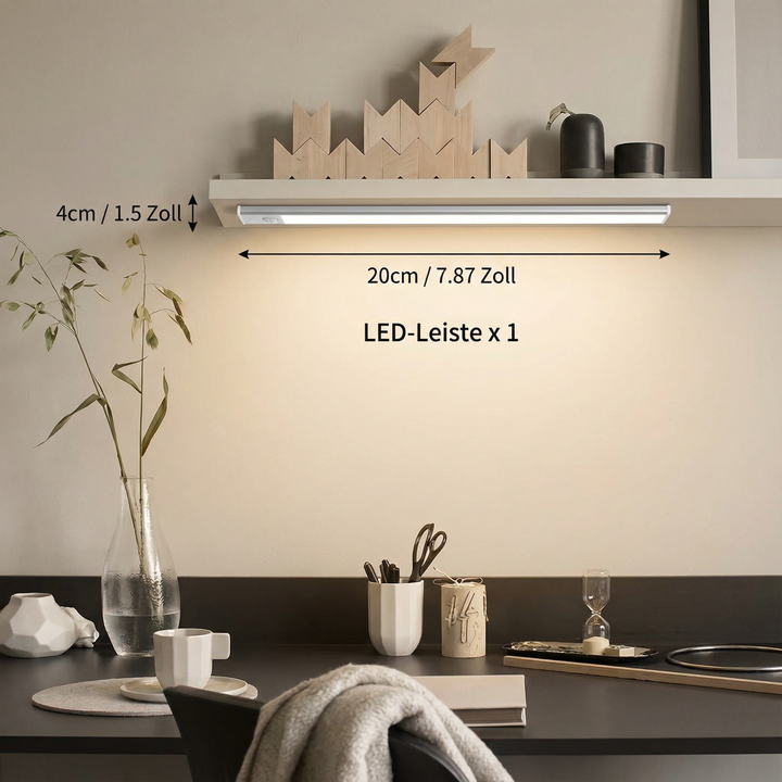 Praktische kabellose LED-Unterbauleuchte mit Bewegungssensor für Küchenlicht. Dimmbar, magnetisch, Akku, USB.