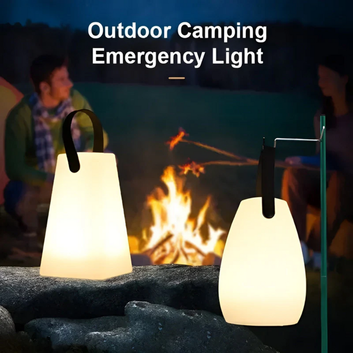 Tragbare, USB-aufladbare LED Tischlampe, ideal als Aussenbeleuchtung für Terrasse & Garten. Kabellos, wasserfest.