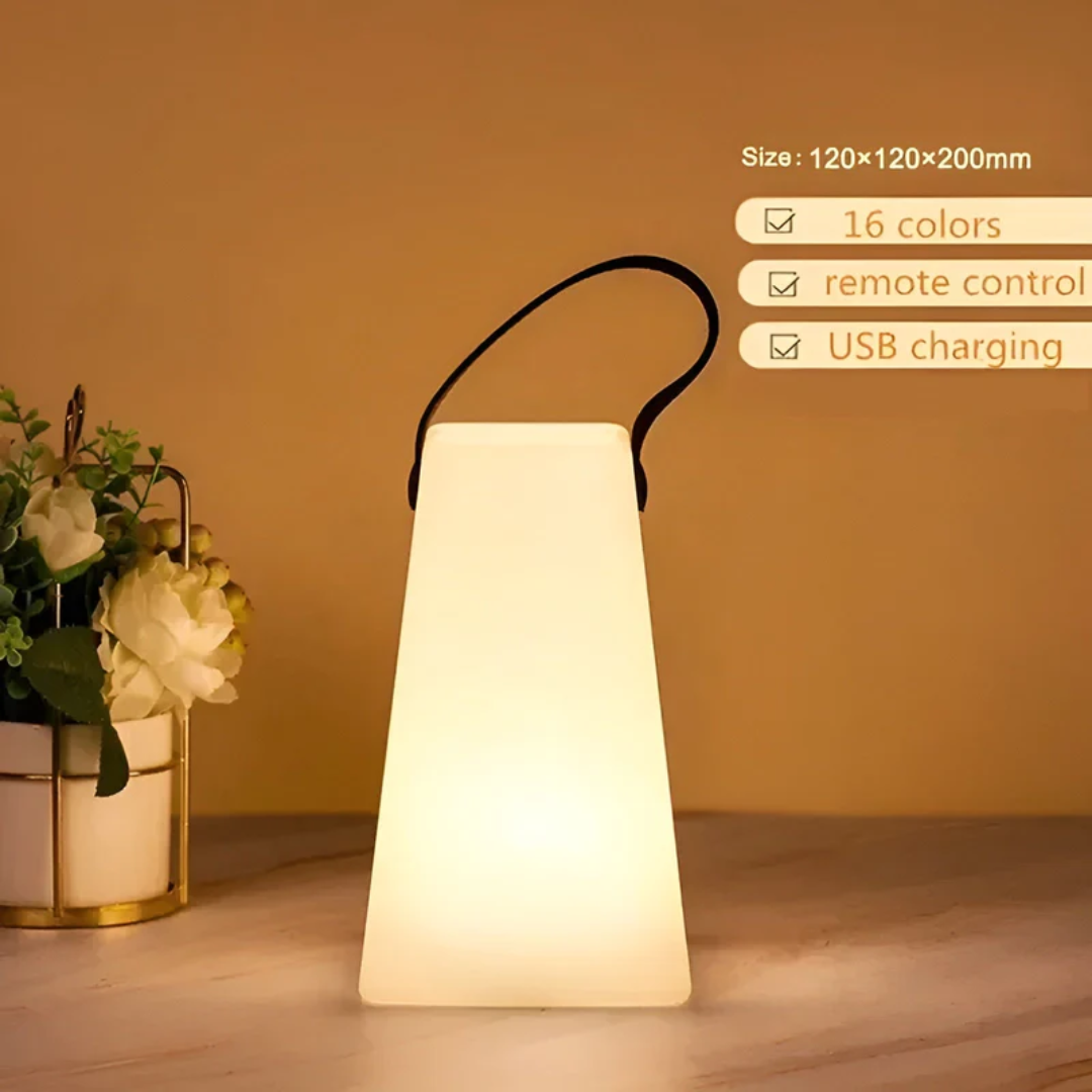 Vielseitige LED Tischlampe: kabellos, wasserfest, USB-aufladbar, Farbwechsel. Für drinnen & draußen geeignet.
