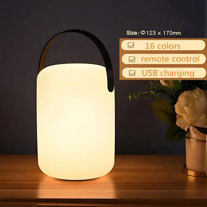 Handliche tragbare LED Lampe, USB-aufladbar & wasserfest, ideal als stimmungsvolle Aussenbeleuchtung für Balkon.