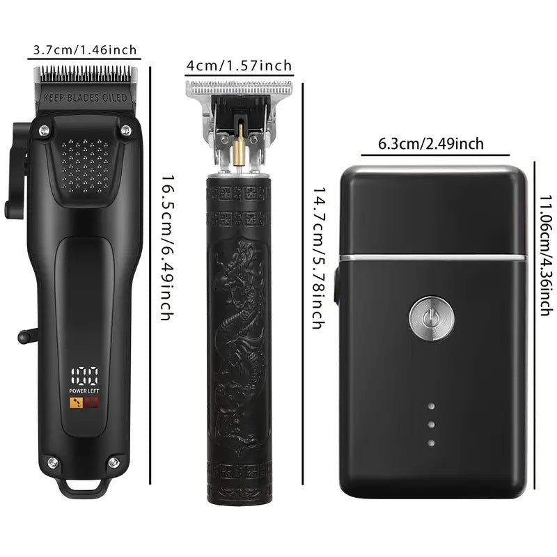 Elegante Seitenansicht des kabellosen Herren-Trimmers. Bart- und Haarschneider für präzise Ergebnisse, mit LED.
