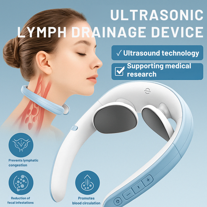 Ergonomisches kabelloses Nackenmassagegerät für gezielte Lymphdrainage, Entspannung und Schmerzlinderung im Nacken.