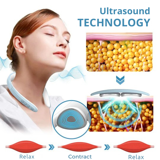 Tragbares kabelloses Ultraschall-Massagegerät für Nacken, Lymphdrainage, Entspannung und ganzheitliche Körperpflege.