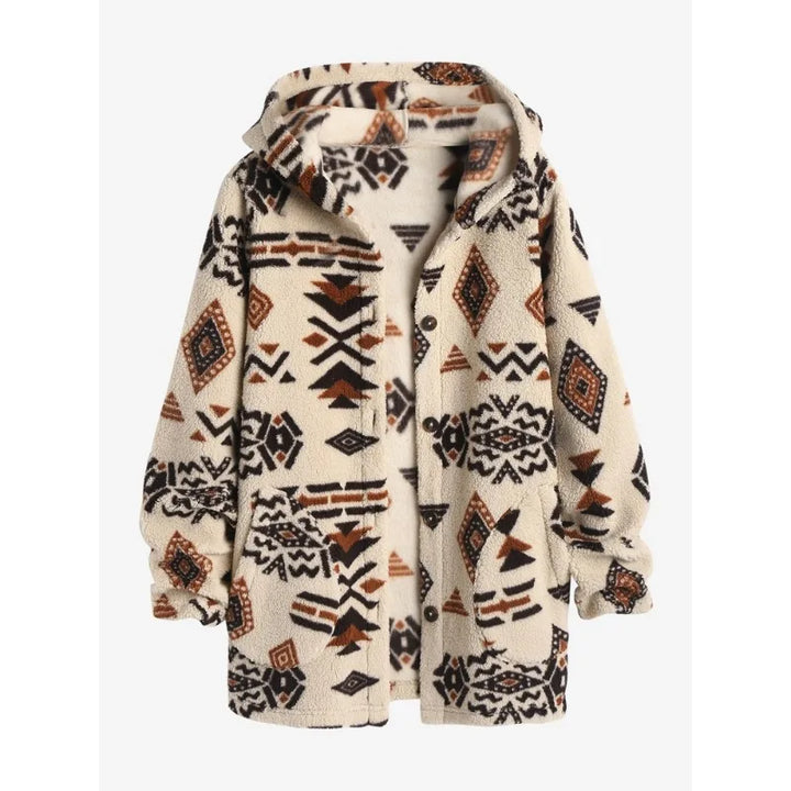 Unisex Azteken Cardigan Jacke, warm & stilvoll mit Vintage-Muster, ideal für Herbst & Winter.