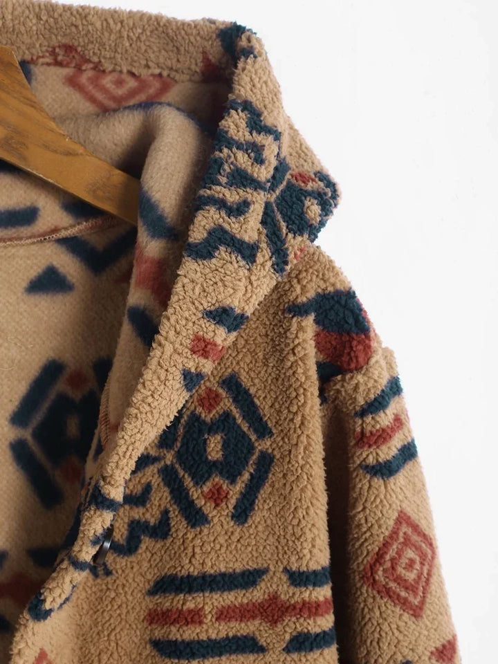 Gemütliche Unisex Cardigan Jacke mit markantem Aztekenmuster, vielseitige Herbst-/Winter-Oberbekleidung im Vintage-Stil.