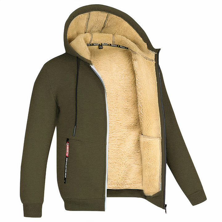 Rote Herren Fleecejacke, warm gefütterter Hoodie. Stilvolle Winterjacke für Casual & Outdoor Herrenmode.