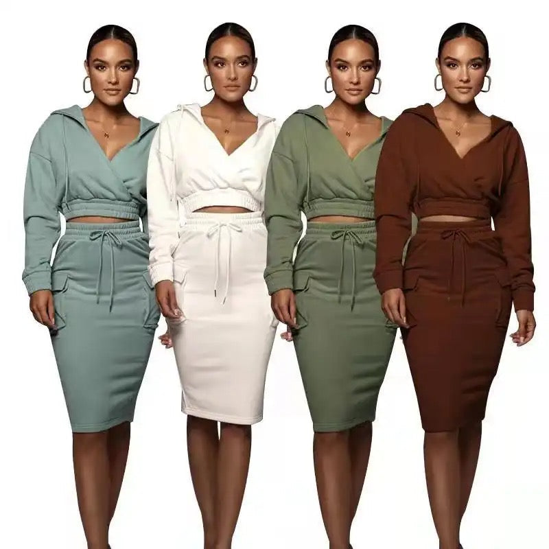 Damen Hoodie-Rock-Set, lässig & bequem, Zweiteiler für Frühling & Freizeit.