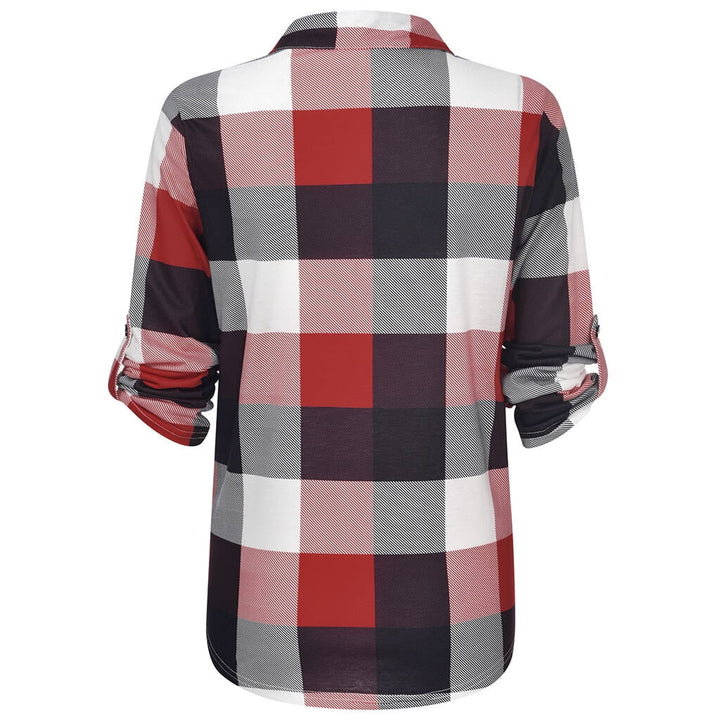 Vielseitige Damen Karierte Bluse, V-Ausschnitt, Herbst-Look. Bequem für den Alltag und stilvoll.